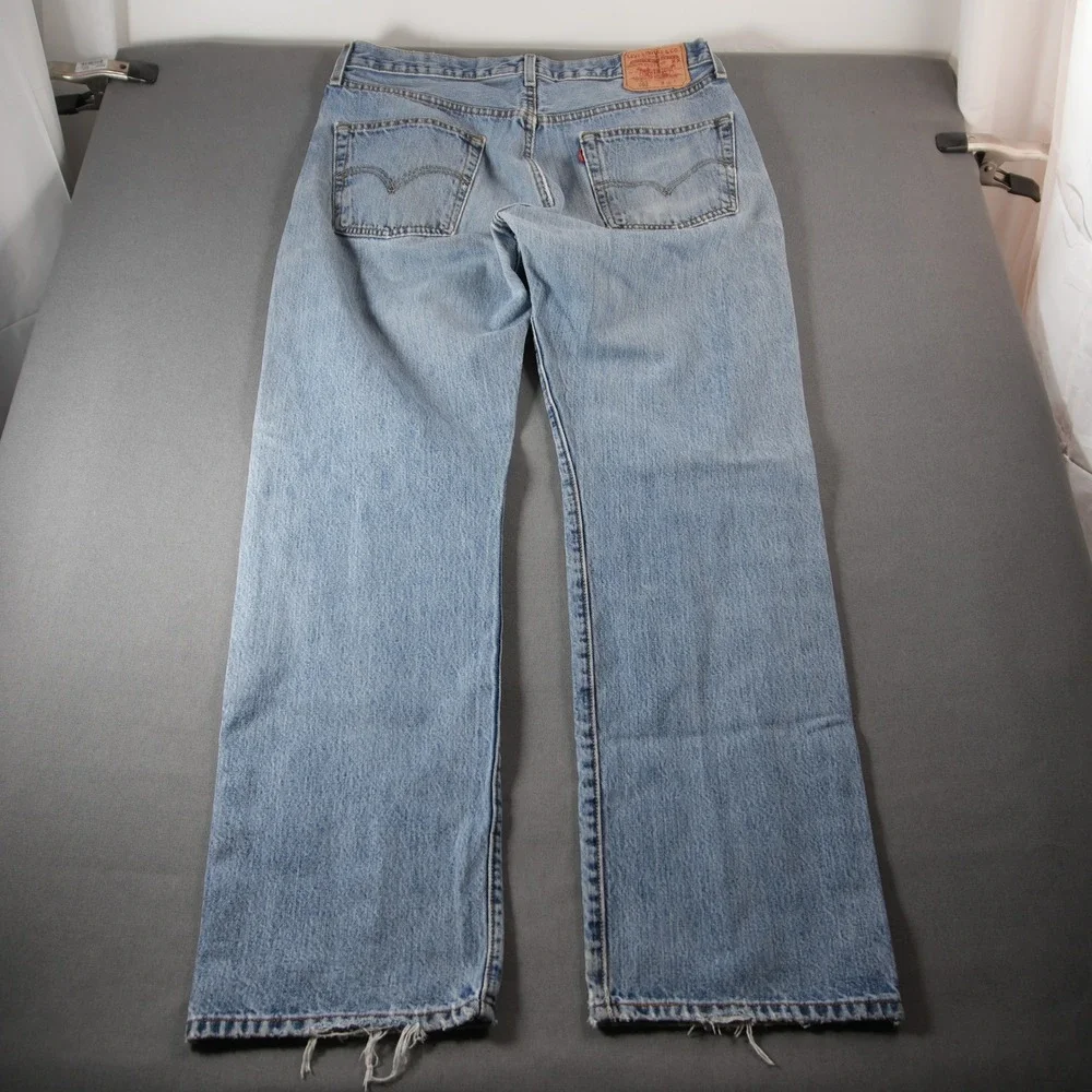 Vintage Y2K Levi 501 XX Distressed Button Fly Straight Leg Men Jeans 36x32 Light